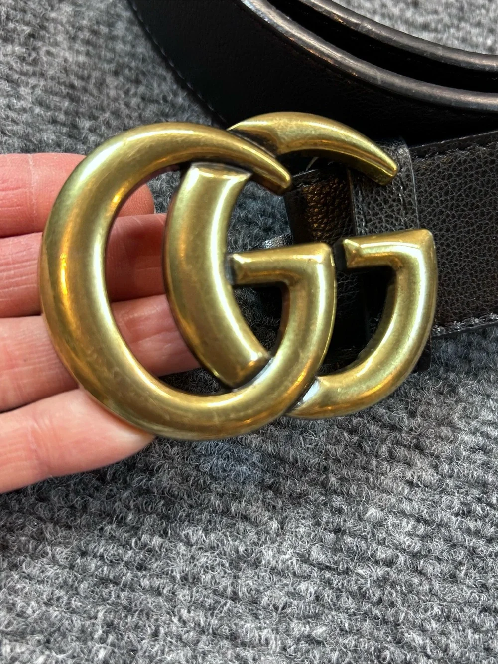 Gucci Black Leather Belt with Gold Double G Buckle